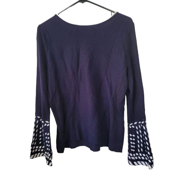 Nic + Zoe Falling Star Bell Sleeve Sweater Navy & White Size Petite Large - Picture 2 of 6